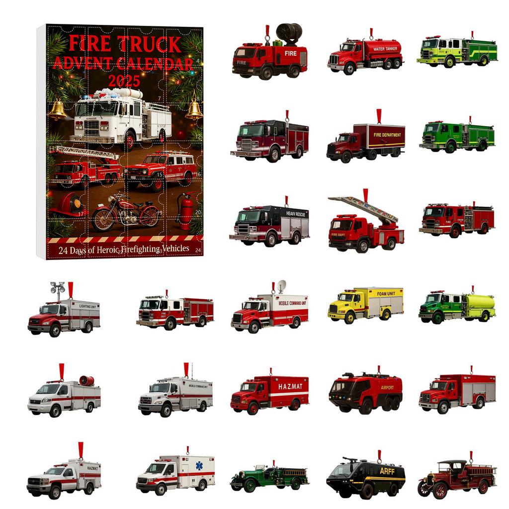 Julräddningsfordon Nedräkningskalender Akryl Julgransprydnad Med 24 Överraskningstillbehör För Julklappsutbyte