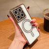 Glitter Diamond Transparent Plating Magnetic Case For Xiaomi 14T Redmi Note 14 Pro Plus For Magsafe Wireless Charge Bumper Cover