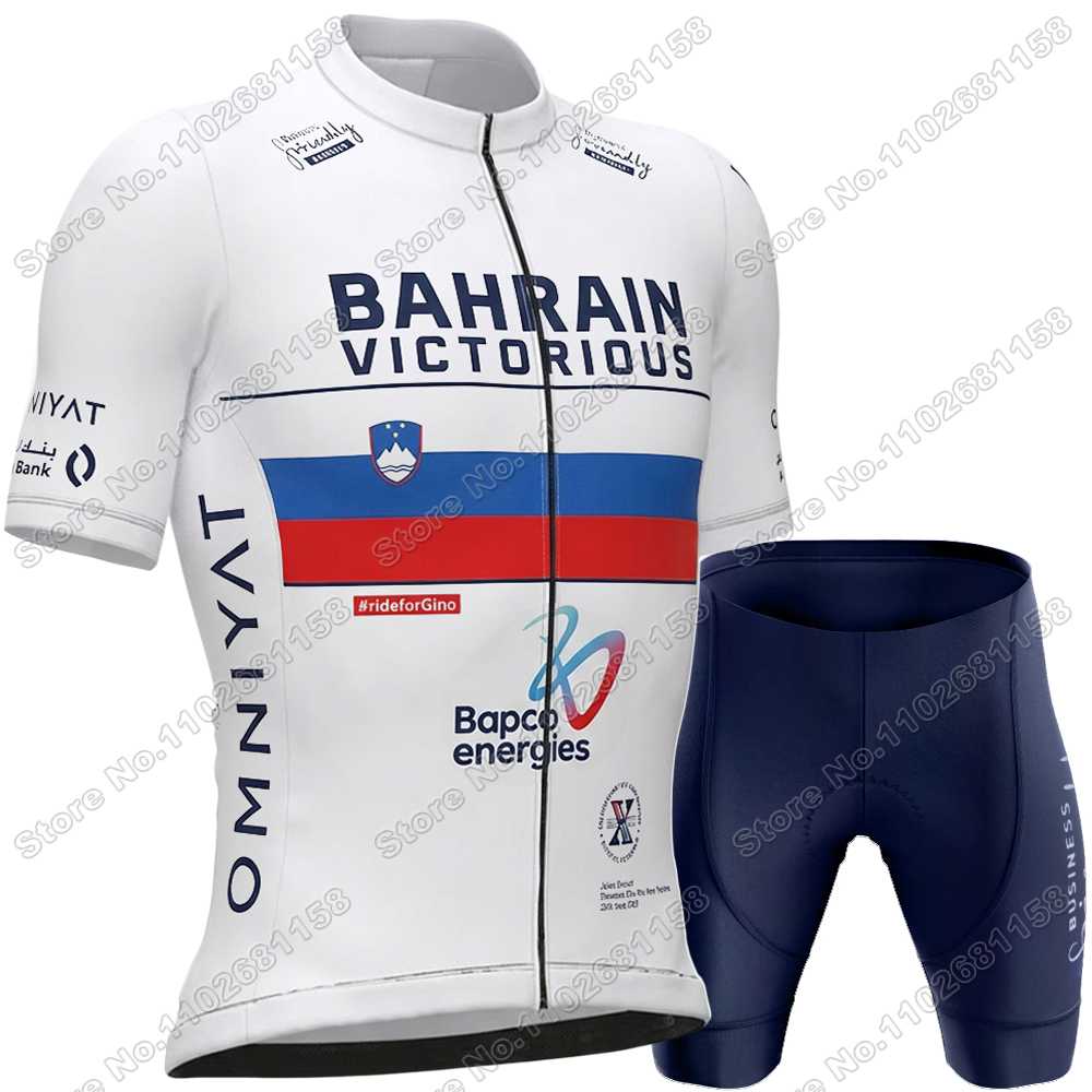Team Bahrain-Victorious Cycling Jersey Set White Summer Cycling Clothing Men Kit Road Bike Shirt Suit Bicycle Bib Shorts