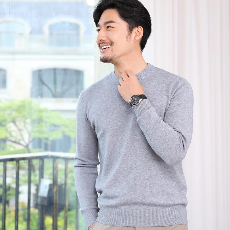 2021 Men's Korean Knitted Round Neck Sweater - Loose Fit, Solid Color, Plus Size, Long Sleeve Pullover for Spring & Autumn
