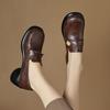 Soft Leather Loafer Women's Vintage Chunky Heel Slip On Shoes Spring and Autumn Middle Heel Fashion Leather Footwear