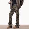 Unisex American Retro Camo Slim Fit Multi-Pocket Jeans with Micro Flare