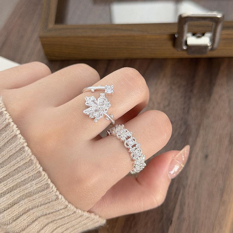 French Lace Super Flash Zircon Circle Open Ring Female Niche Light Luxury High Sense Fairy Stacked Ring