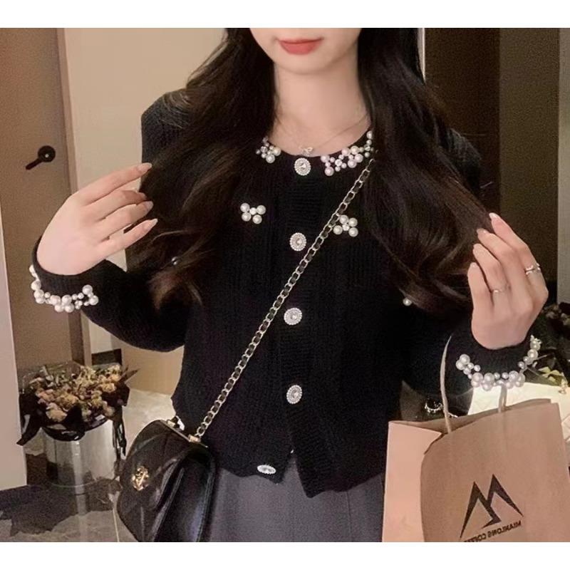 

Premium heavy industry beads exquisite knitted cardigan gentle sweet beautiful women sweater autumn and winter new average size чёрный