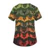 Women's Fashion V-neck Short-sleeved Work Uniform With Pockets, Halloween Print Top