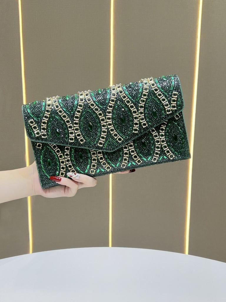 Pochette da Sera Transfrontaliera con Decorazioni in Cristallo e Catena per Eventi Formali