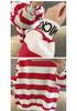 Fleece-Lined Striped Hoodie: Women's 2026 Winter Loose Fit, Mid-Length, Versatile Korean Style Trendy Top