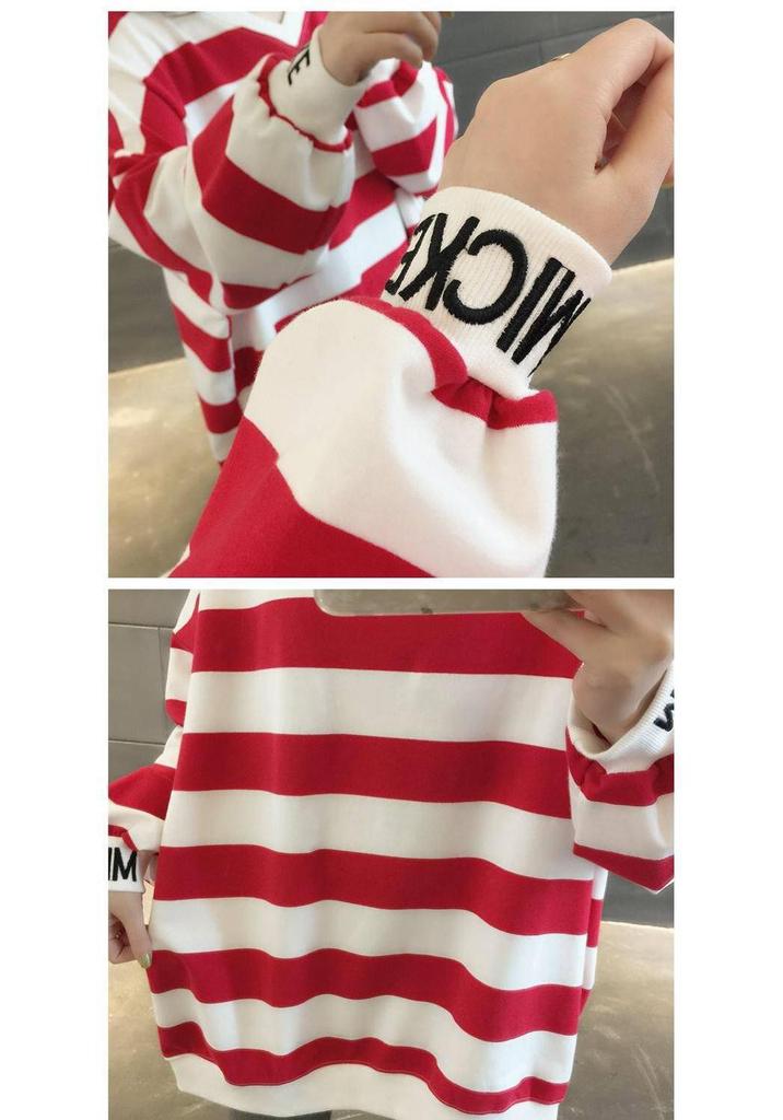 Fleece-Lined Striped Hoodie: Women's 2026 Winter Loose Fit, Mid-Length, Versatile Korean Style Trendy Top