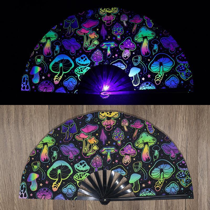 1PCS Chinese Kung Fu Fan UV Ink Printing Fluorescent Fan Bamboo Bone Folding Fan For Festival Dance Diso Party