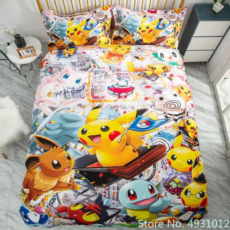 Comforter Pokemon Dragon Bedding Set 3D Printed Anime Figure Pikachu Peripheral Family Decor Kids Bedroom Warm Bedclothes