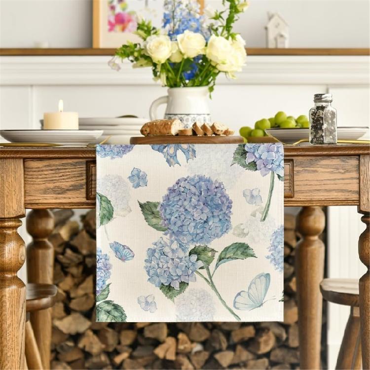 Dining Room Linen Table Runner with Flower Pattern Kitchen Table Ornament Tablecloth Decoration for Holiday Festivities