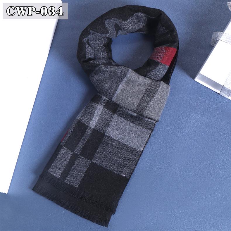 2025 Winter Men's Black Grey Plaid Imitation Cashmere Scarf