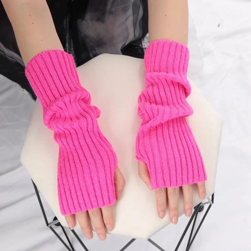1/2/4pairs Women Long Fingerless Gloves Winter Warmer Mitten Arm Sleeve Casual Soft Girl Goth Clothes Punk Cosplay Accessories