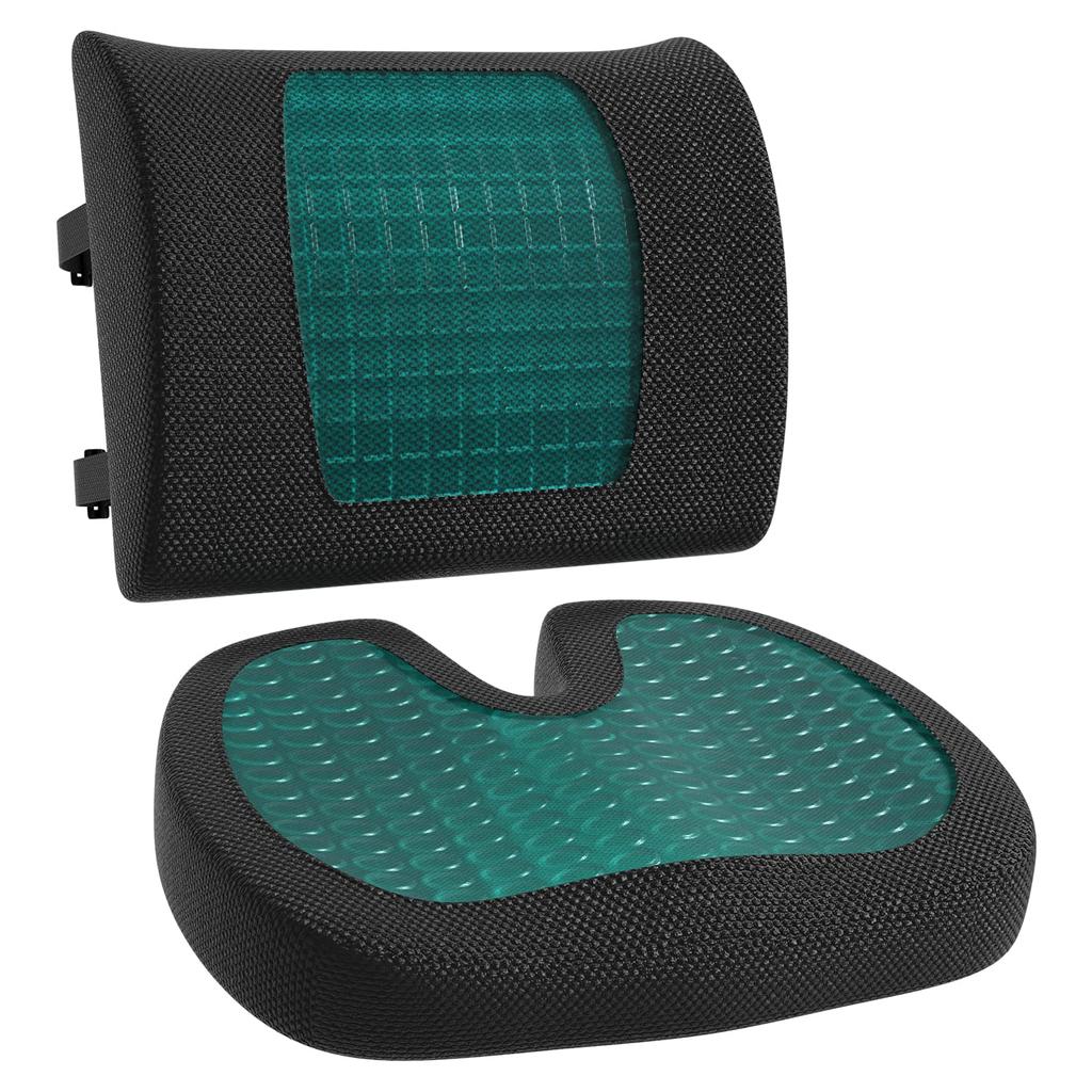 AmazonBasics Seat Cushion Lumbar Support Cool Gel Memory Foam Black 42 cm x cm x 7 cm x 32 cm x 10 cm Set of Rectangular & 37.9 cm/32.9 2,