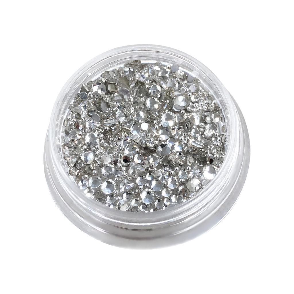 Rhinestone Bow Zirconia Nail Art Kit: Mixed Triangle, Trapezoid, Steel Beads & Rhinestones.