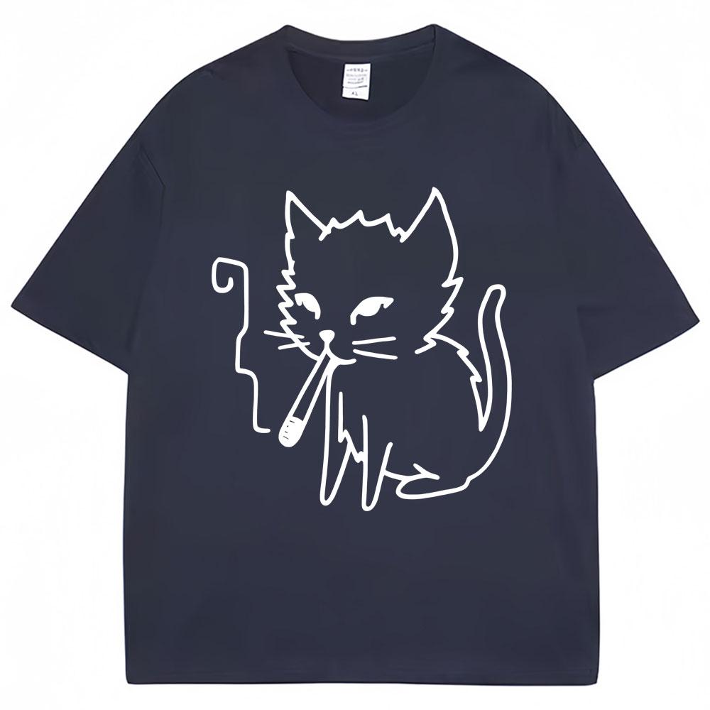 Funny Smoking Cat Meme Graphic Tshirt Unisex Women Fashion Y2k Humor Short Sleeve Oversized Cozy Cotton Casual T Shirts Streetwear