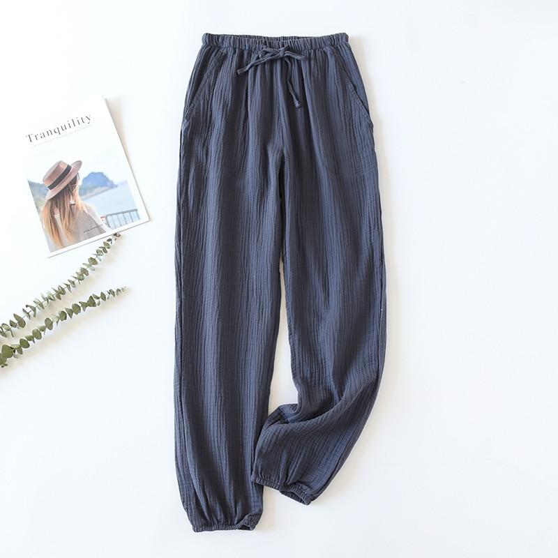 Im japanischen Stil neue Frühlings- und Sommer-Damenhosen aus 100 % Baumwoll-Kreppstoff, große farbige Krawattenhose, Freizeithose, Heimhose