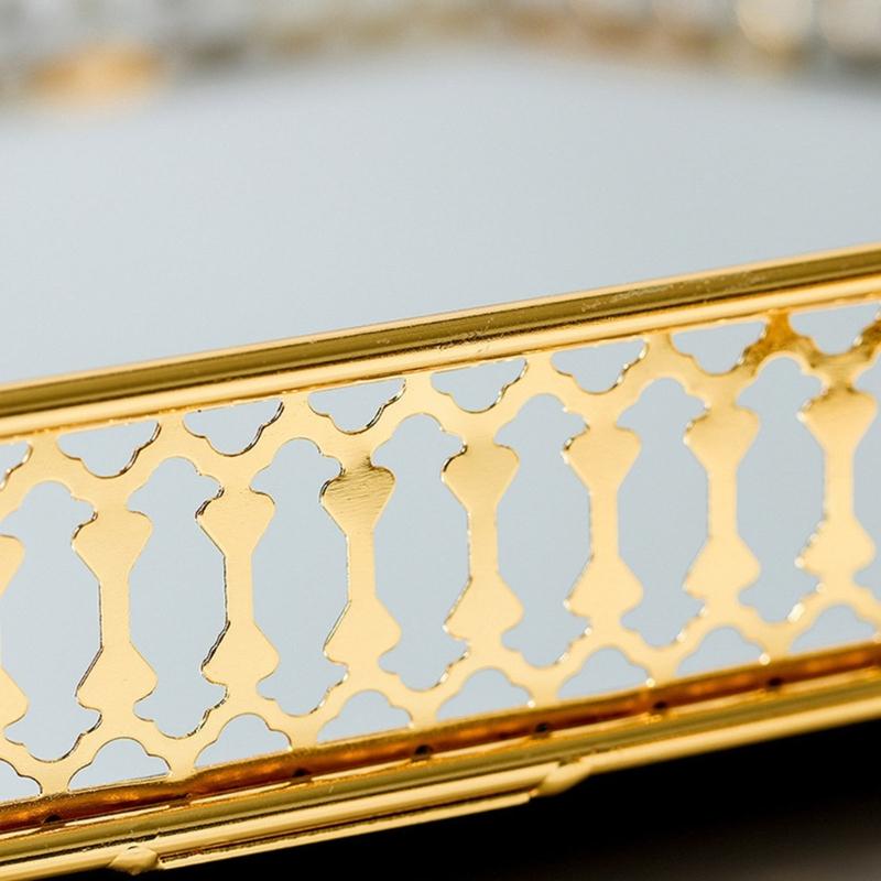 Dekoracyjny Złoty Organizer na Kosmetyki z Lustrem Szklane Powierzchnie Taca do Przechowywania Kosmetyków na Toaletkę Dekoracja Łazienki