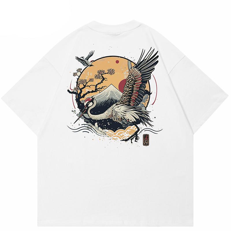

Уличная футболка унисекс с японским рисунком Crane Sun S белый