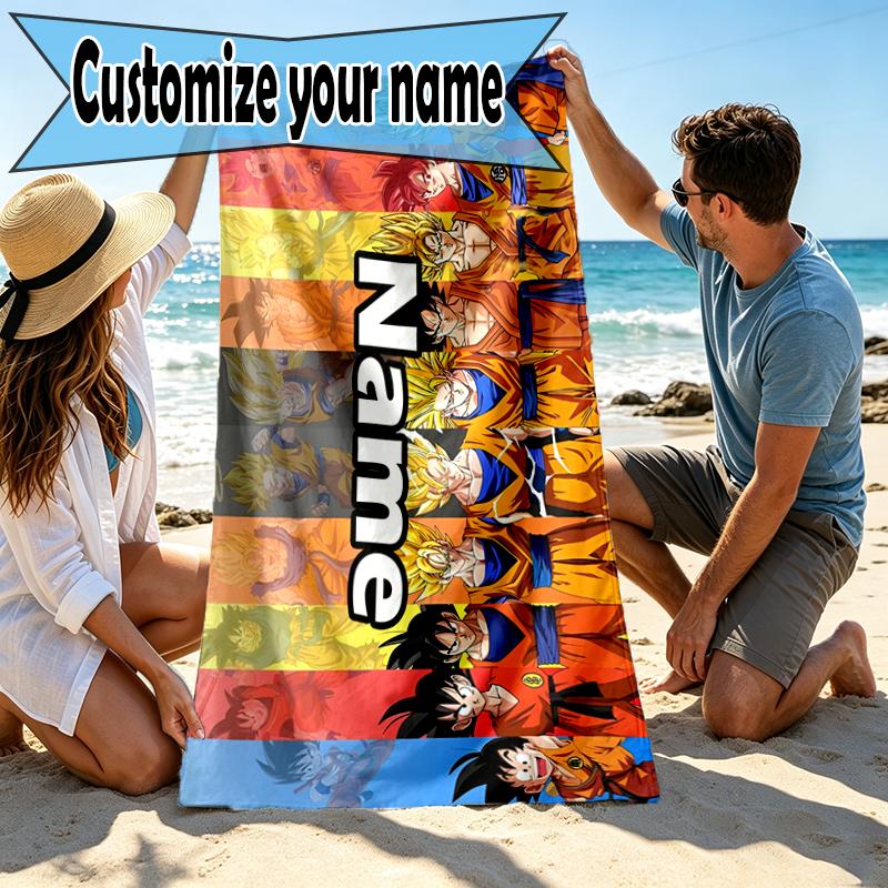 Custom Name Personalized DRAGON BALL Print Beach Towel, for Trip Camping Beach Party Home Decor, Birthday Gift for Family & Friends