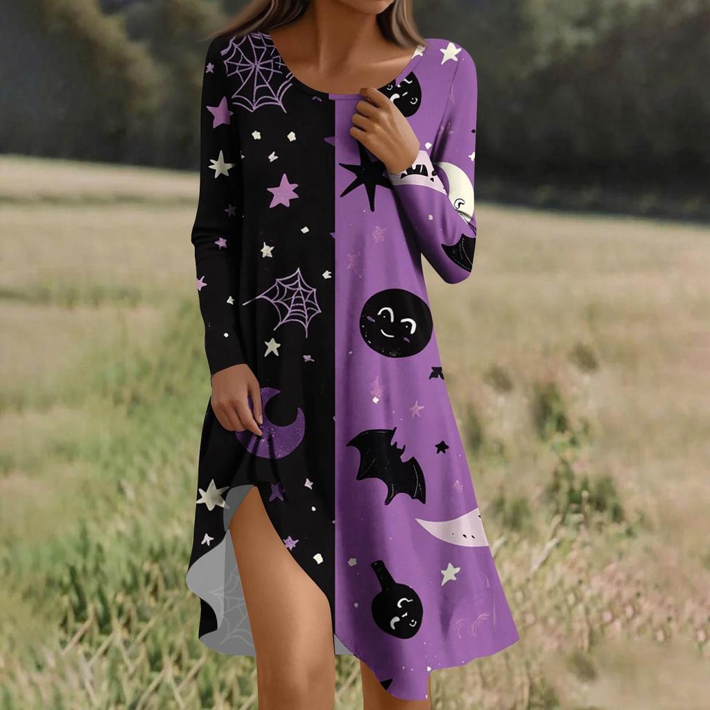 Long  Sleeve Dress For Women Casual Loose Fit Print Dress With Pockets