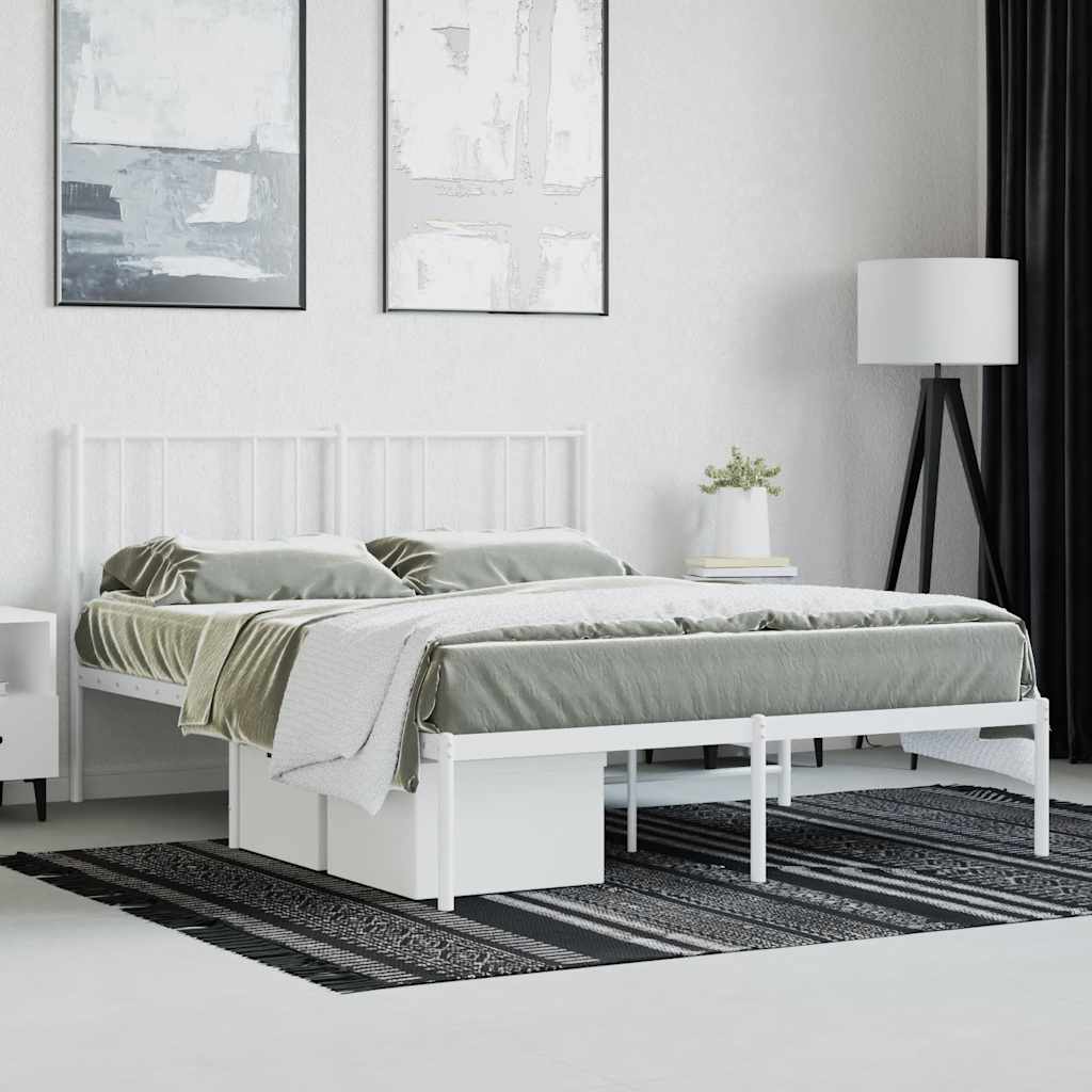 vidaXL Bed Frame with Headboard Metal White 160x200 Cm