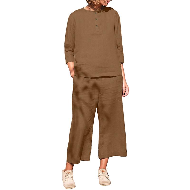ZANZEA Lässige zweiteilige Sets für Damen mit Bluse und Hose mit 3/4-Ärmeln