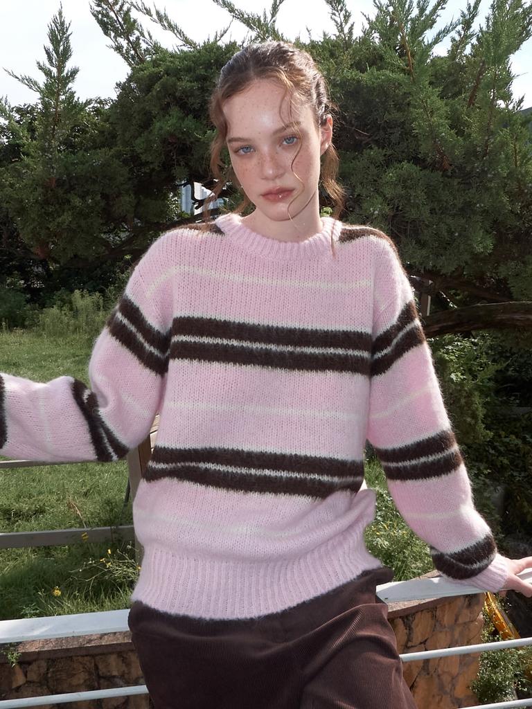 ETMON Brush Stripe Knit Pullover, Pink
