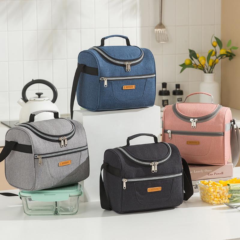 New Printed Oxford Cloth Insulated Bag Handheld Lunch Bag Waterproof Lunch Bag Student Large Capacity Crossbody Bento Bag