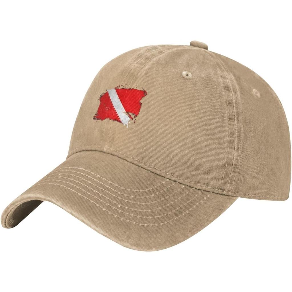 Scuba Diving Flag Baseball Cap Distressed Denim Adjustable Dad Hat Unisex Outdoor Sun Protection