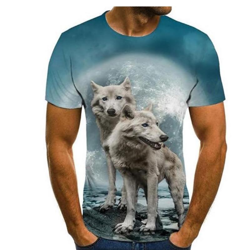Fashionable 3D Printed Short Sleeved Trendy Personalized Animal Wolf Graphic Men's T-shirts