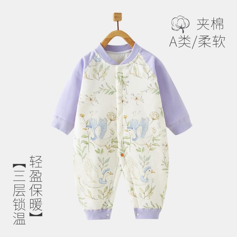 40g Quilted Cotton Baby Romper Long Sleeve Snap Front Sleepsuit Newborns 0-12 Months Fall Winter