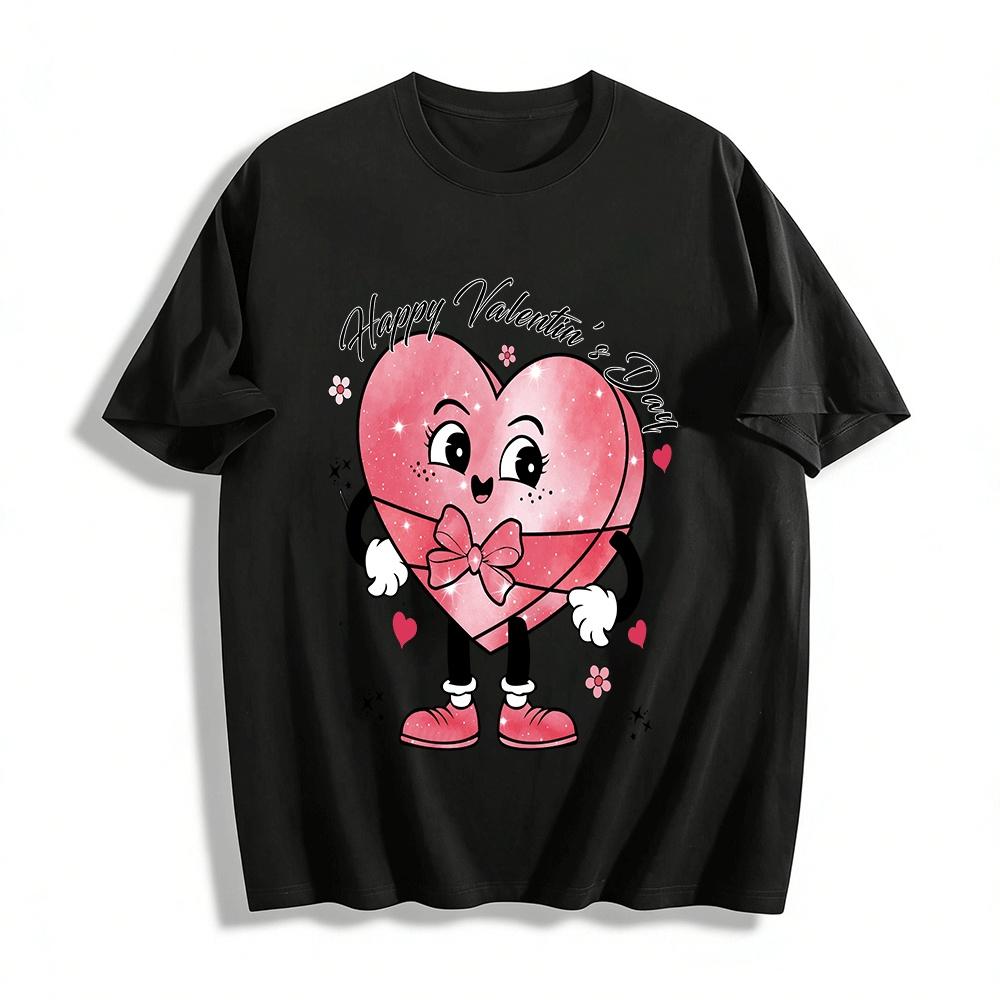 Happy Valentines Day Cute Heart Gift Box Graphic Print Top Pure cotton T-shirt XXS