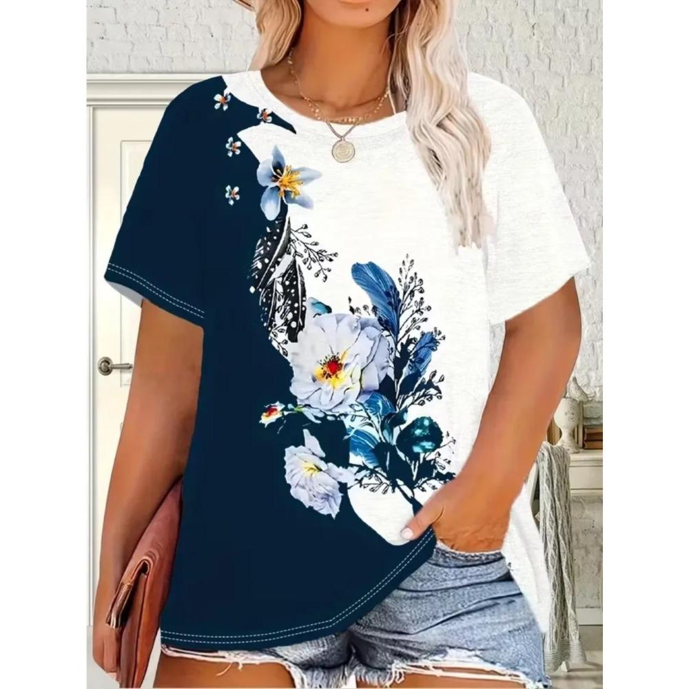 Beautiful Retro Colorful Butterfly Flowers 3D Printed Short Sleeved T-shirt Fashionable Comfortable Soft Breathable Large Loose Summer Womens T-shirt
