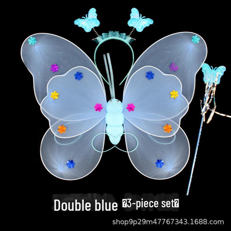 Children's Glow Angel Costume: Girl's Gauze Skirt with Flashing Wings and 20-Light Butterfly Design, 3-Piece Set.