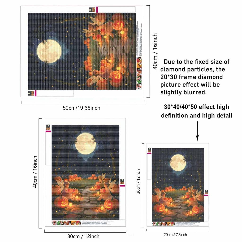DIY Full Drill Diamond Painting Kit Fairy Halloween Pumpkin Moon Scene Rhinestone Canvas Art Relaxing Handmade Gift for Adults