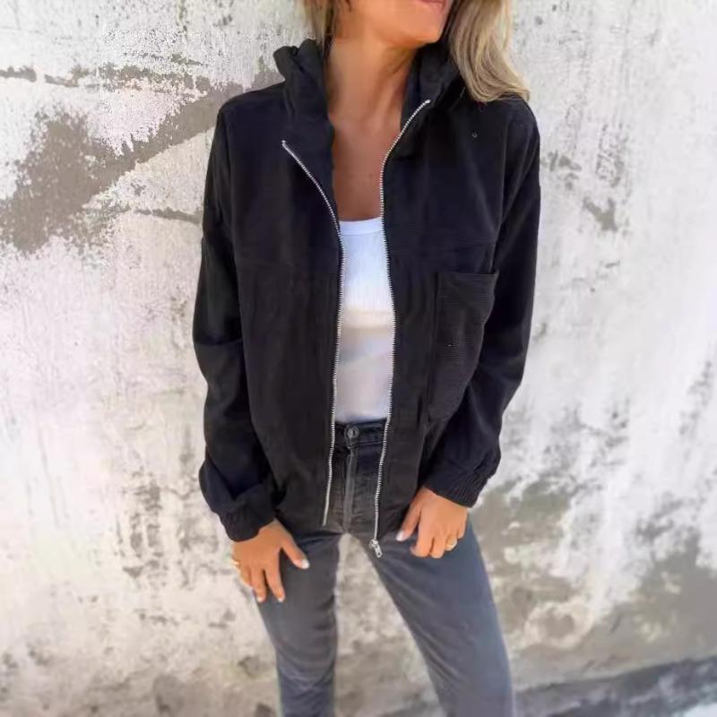 Women S Solid Corduroy Loose Fit Long Sleeve Jacket