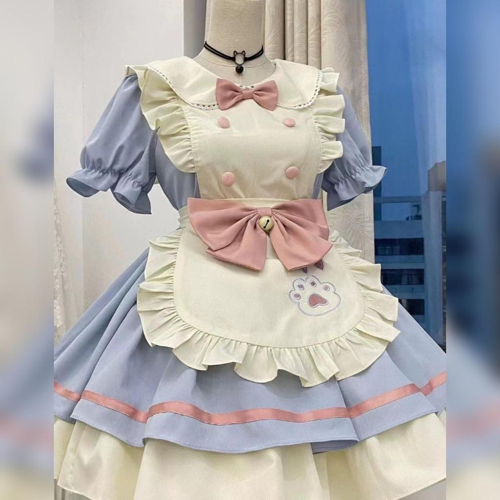 Japanese Cute Lolita Soft Girl Maid Cosplay Suit with Bow