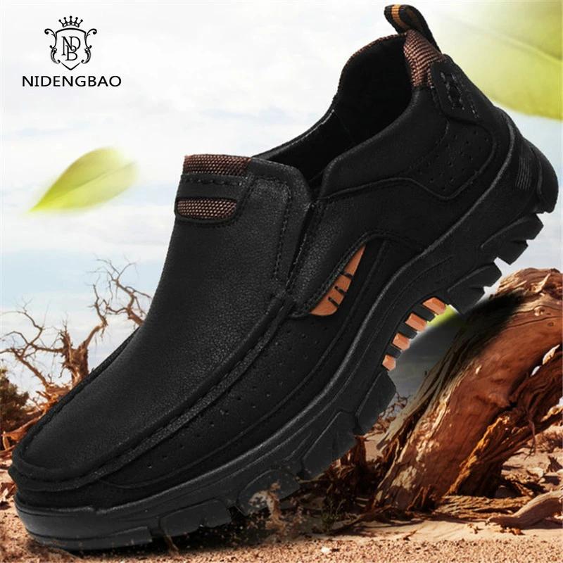 New Spring Men Casual Shoes Leather Loafers Outdoor Men's Shoes Quality Split Leather Flat Moccasins Men Sneakers Big Size 39-48