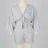 Summer Women'S Beach Resort Striped Knotted Tie Half-Sleeve V-Neck Slim Fit Waist Elastic Jumpsuit
