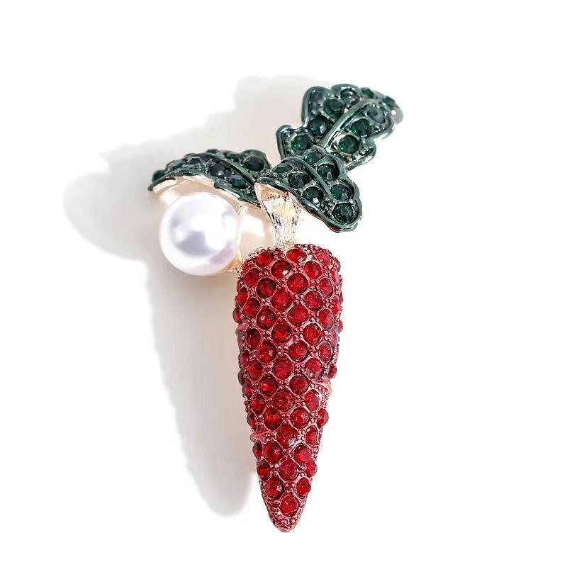

Креативная брошь-морковка с жемчугом и бриллиантами, женская универсальная темпераментная булавка с изображением фруктов и овощей, корсаж для одежды и пальто