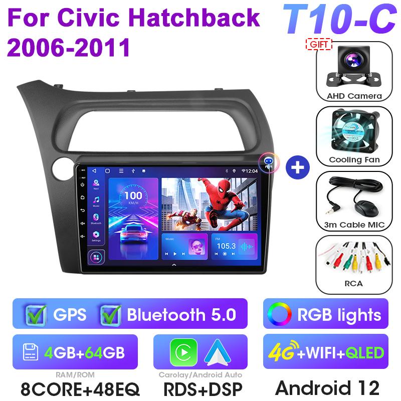 2 Din Android 12 Car Radio For Honda Civic Hatchback 2006-2011 Multimedia Video Player GPS 4G Carplay Auto Stereo RDS Head Unit