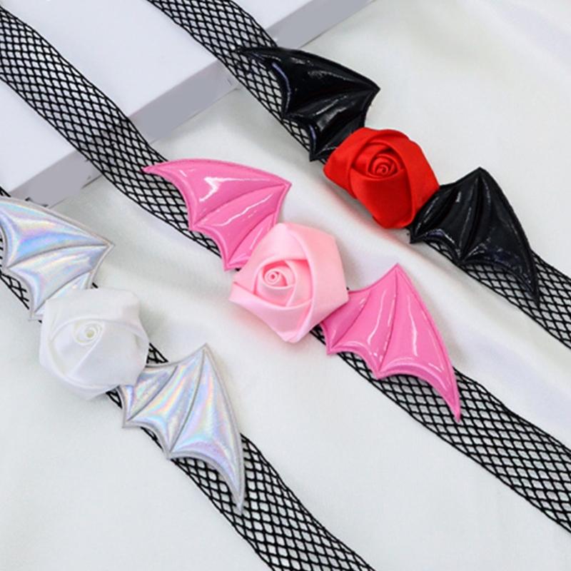 Halloween Devil Costume Set Devil Bat Headband Lace Choker Demons Cosplay Accessories for Carnivals Themed Party Props