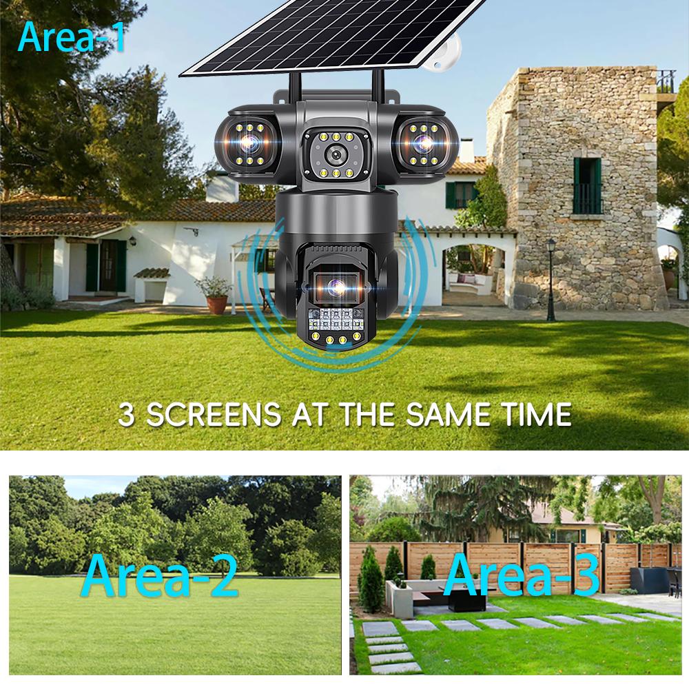 4G True Three-eye Three-lens Monitor with Night Vision and All-day Recording, Low Power Consumption Home AOV Solar Camera