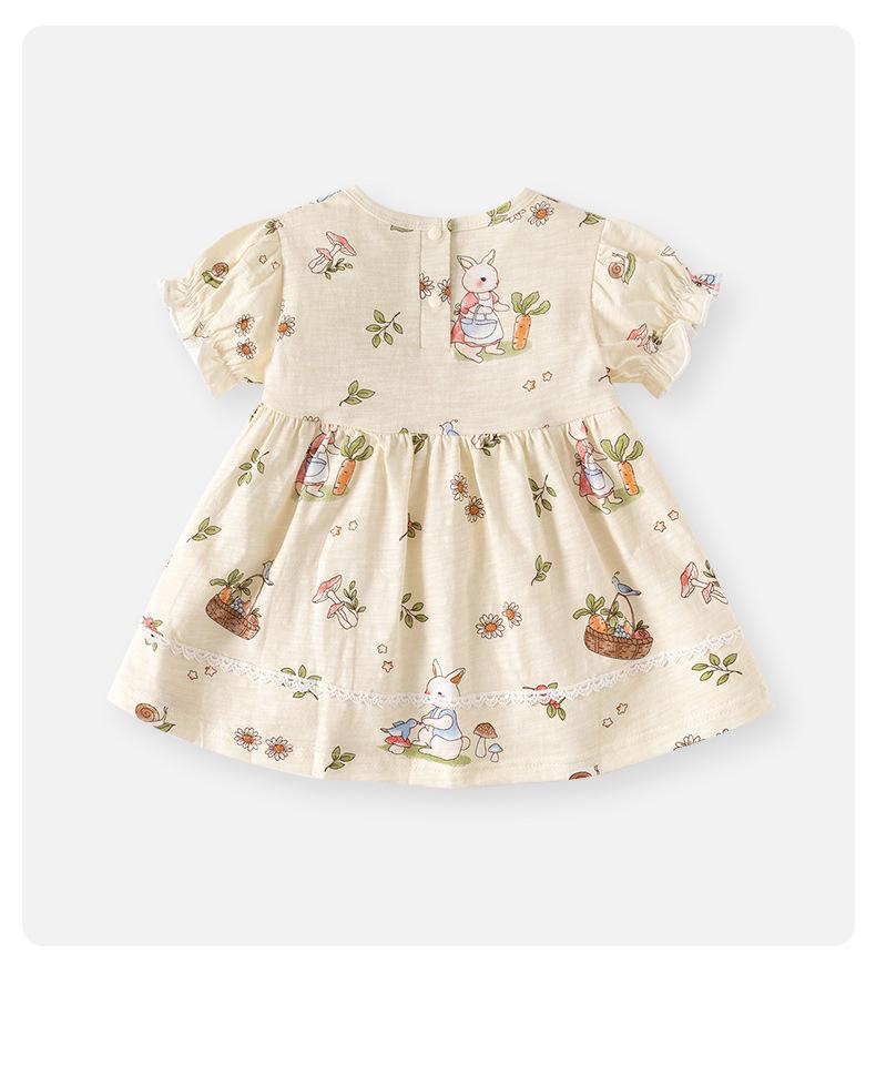 Girls' Summer Floral Cotton Princess Dress - Short-Sleeved Fashionable Outfit