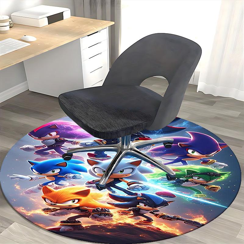 1 stuks Sonic the Hedgehog Rond Tapijt - Anime Design Stoelmat voor Kantoor, Huisdecoratie, Woonkamer