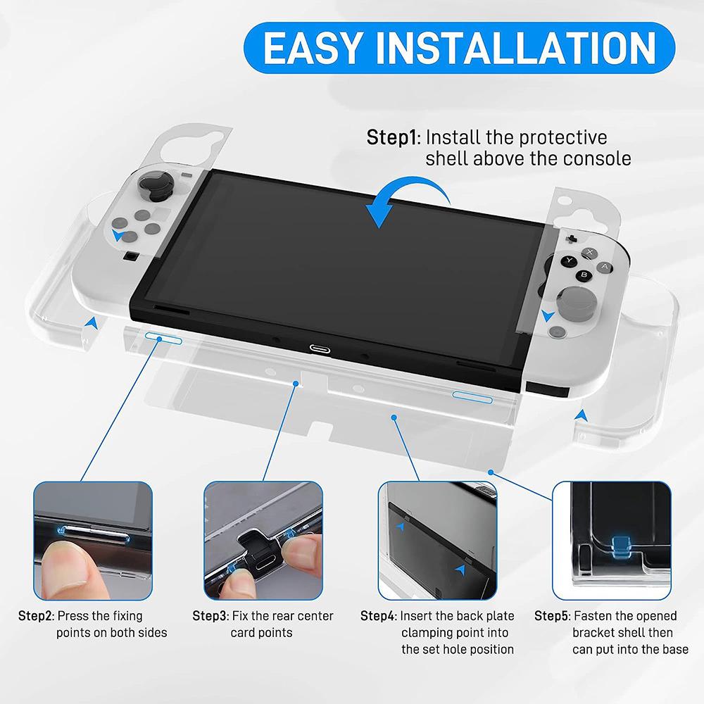 For Nintendo Switch OLED Crystal Clear Case with Stand Game Console Protective Cover Shell