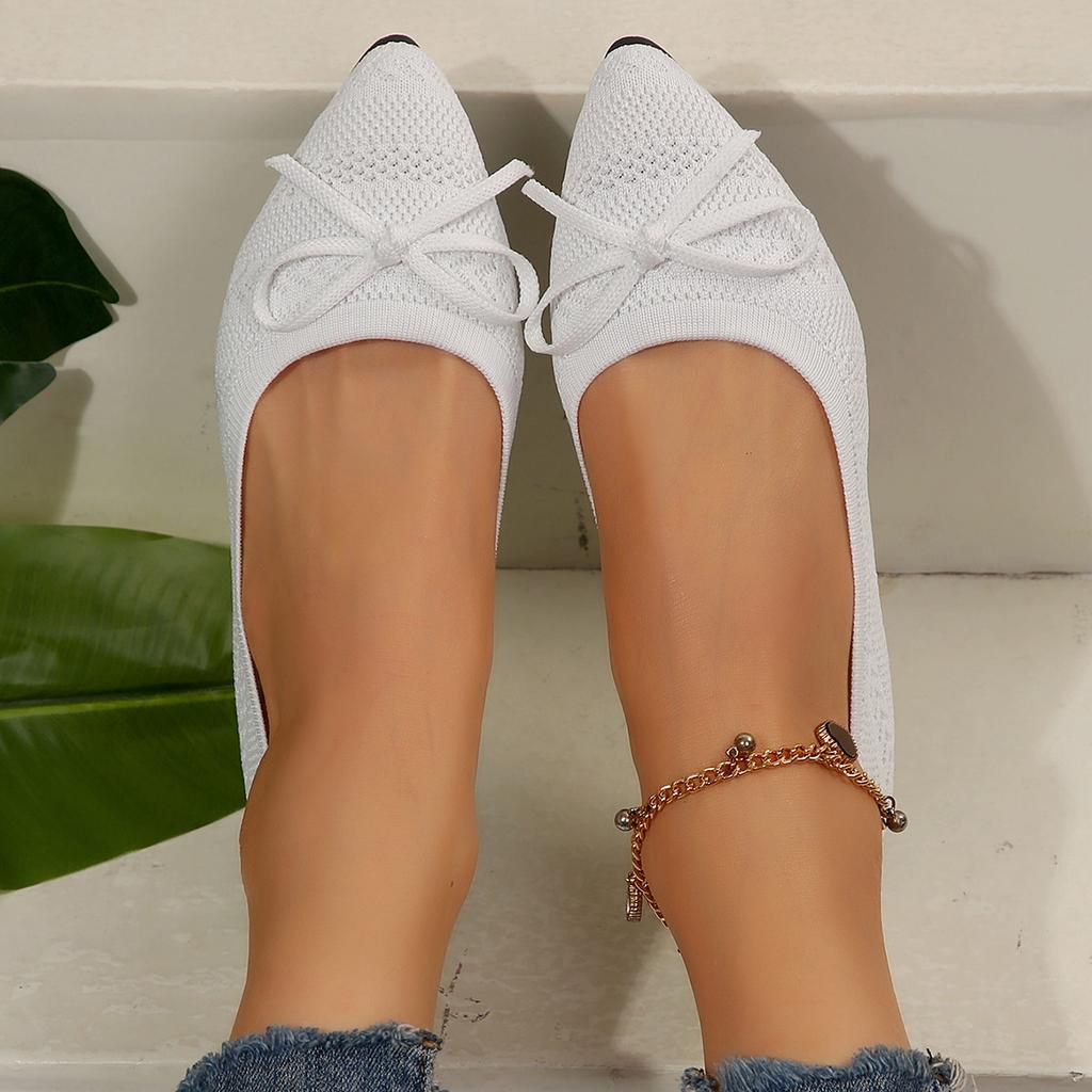 Fashion Comemore Summer New Pointed Toe Shallow Mouth Breathable Comfortable Casual Flats Shoes Solid Color Mesh Bowknot Loafers Women