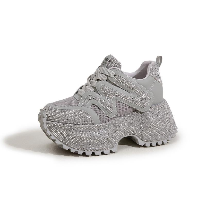 Platform Dad Shoes Women's 2025 Autumn and Winter New Models Full of Diamonds, Small Inner Height Increase Women's Shoes Versatile Casual Sports Shoes
