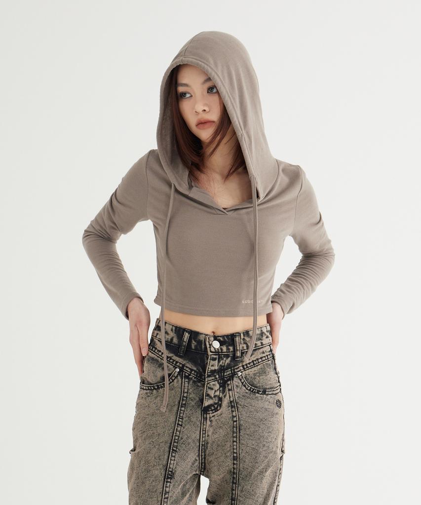 Legendary Dune Open Neck Crop Hoodie_Mocha